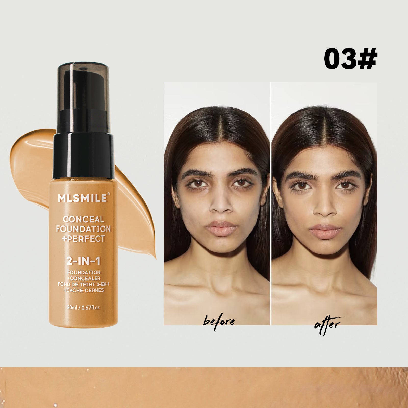 Base de maquillaje líquida de larga duración – Resistente al agua y sudor – 6 tonos（Mayoreo）