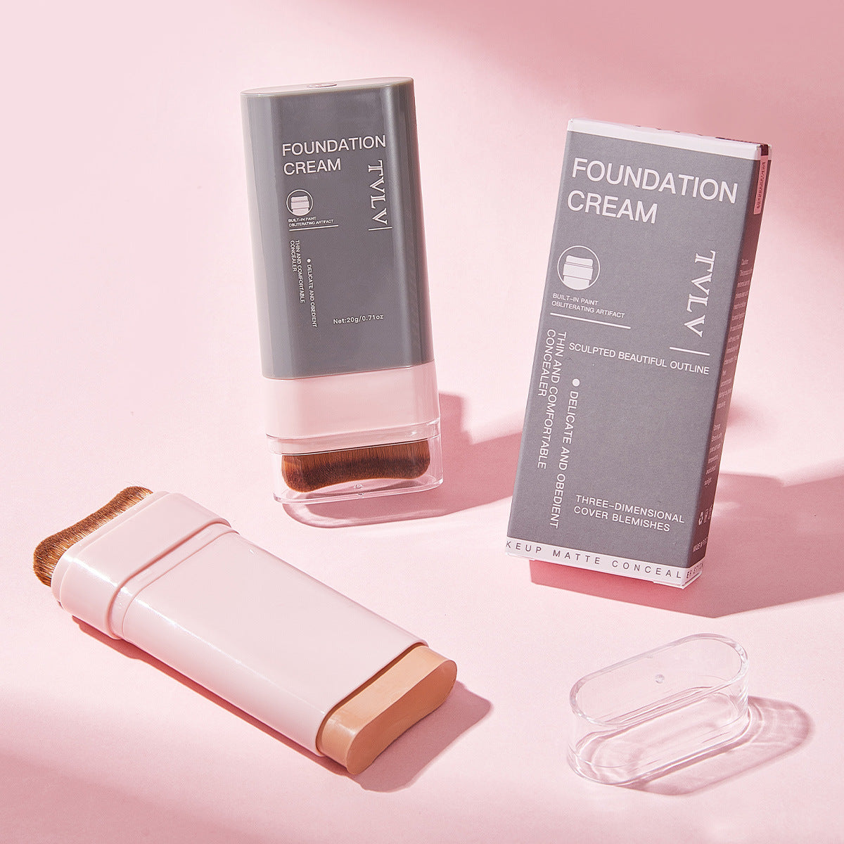 Base en barra con brocha – Corrector y maquillaje 2 en 1 – Larga duración, resistente al agua – 5 tonos（Mayoreo）