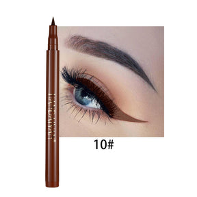 muestra de delineador líquido café en tono natural para maquillaje suave