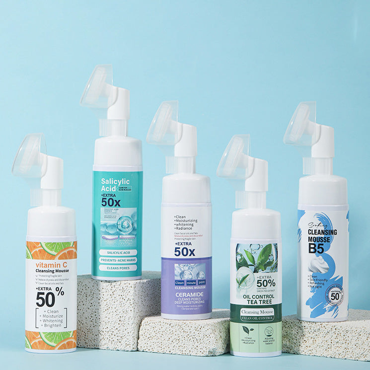 Holybook Espuma Limpiadora Facial con Cepillo–5 Fórmulas Especializadas para Cada Tipo de Piel（Mayoreo）