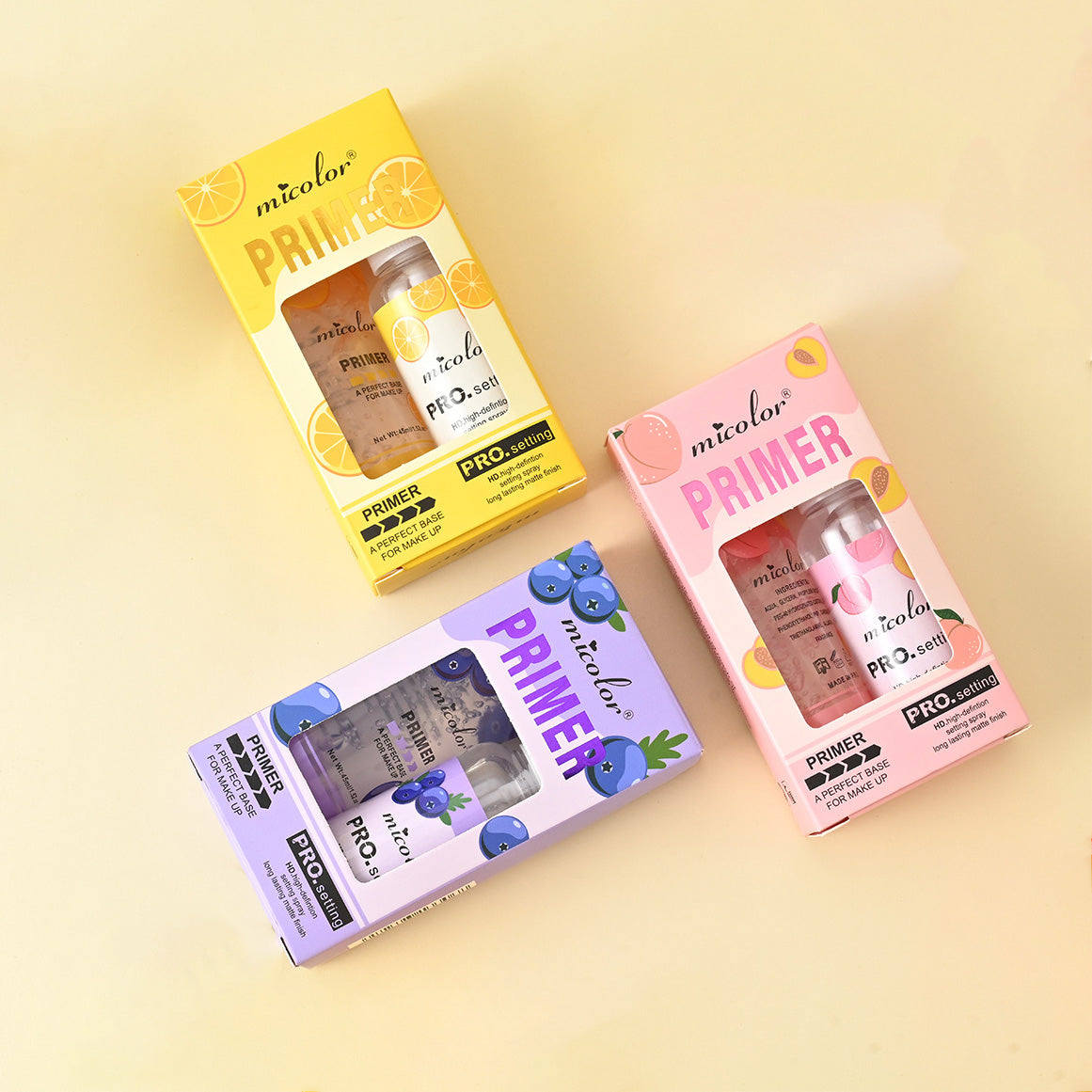 Set Holybook: Primer de Maquillaje + Spray Fijador | 3 Aromas Frutales – Uva, Durazno, Naranja（Mayoreo）