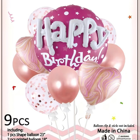Set de Decoración para Cumpleaños 9 Piezas – Guirnalda de Globos y Adornos de Fiesta | Holybook