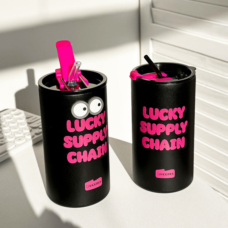 350ML/600ML Tazas de Acero Inoxidable para Café-BlackBerry Pink con Pajilla Reutilizable (Envío Inmediato)