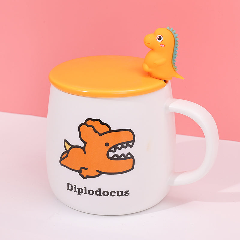 400 ml Taza De Dinosaurio De Dibujos Animados Taza De Agua De Cerámica Con Cuchara (Personalizado)