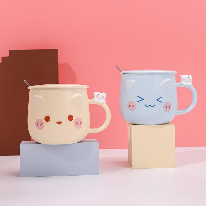 480ml Taza De Cerámica Emoji Con Tapa Y Cuchara (60 Pieces)(Personalización) - HOLY BOOK