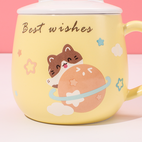 460 ml Taza De Planeta Taza De Agua De Cerámica Con Tapa Y Cuchara (Personalizado)