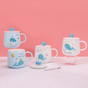 480ml Taza De Cerámica De Ballena De Dibujos Animados Con Tapa Y Cuchara (60 Pieces)(Personalización) - HOLY BOOK