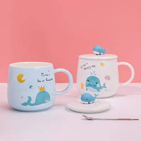 480ml Taza De Cerámica De Ballena De Dibujos Animados Con Tapa Y Cuchara (60 Pieces)(Personalización) - HOLY BOOK