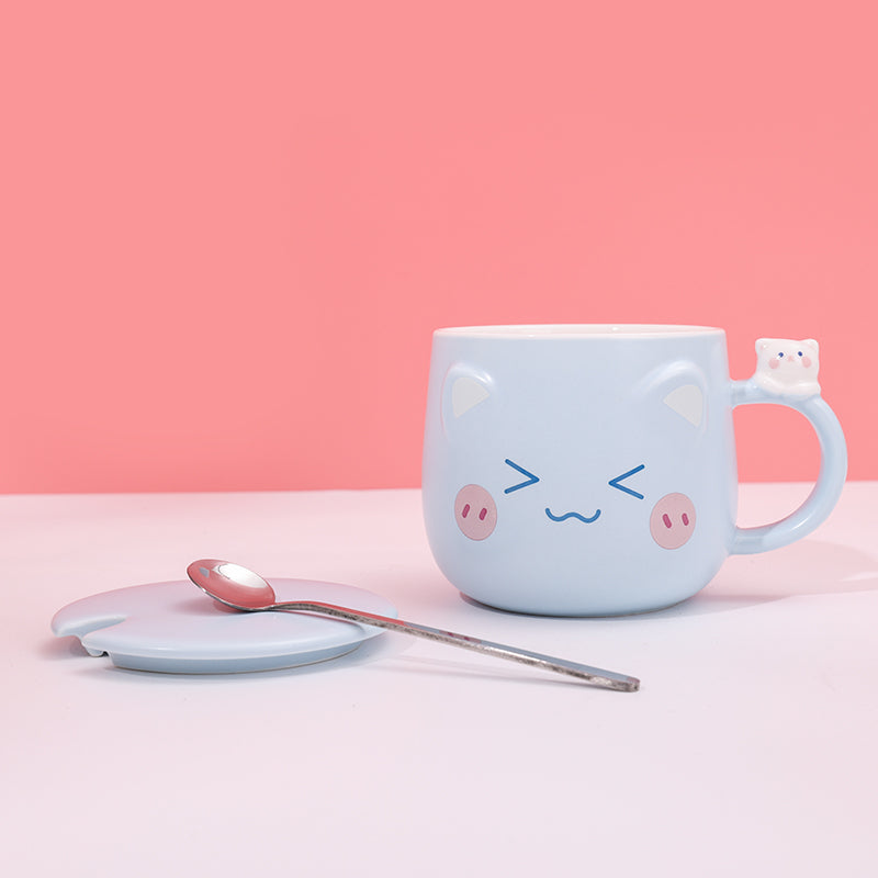 480ml Taza De Cerámica Emoji Con Tapa Y Cuchara (60 Pieces)(Personalización) - HOLY BOOK