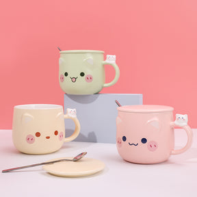480ml Taza De Cerámica Emoji Con Tapa Y Cuchara (60 Pieces)(Personalización) - HOLY BOOK