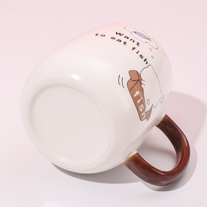 450 ml  Taza De Gato Taza De Agua De Cerámica Con Tapa Y Cuchara (Personalizado)