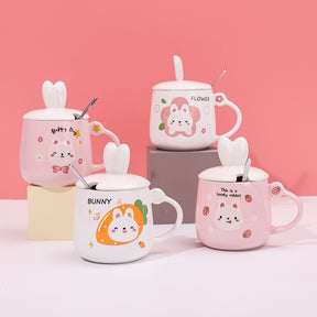 480ml Taza De Cerámica De Conejo De Dibujos Animados Con Tapa Y Cuchara (60 Pieces)(Personalización) - HOLY BOOK