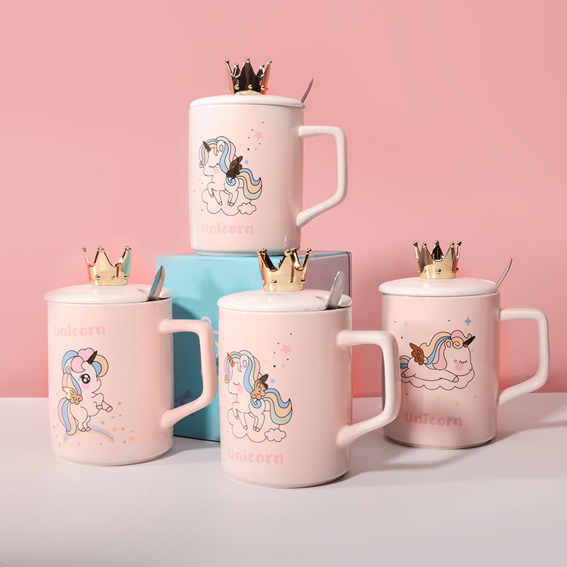 450 ml Taza de unicornio rosa Taza de agua de con tapa y cuchara (60 Pieces) - HOLY BOOK