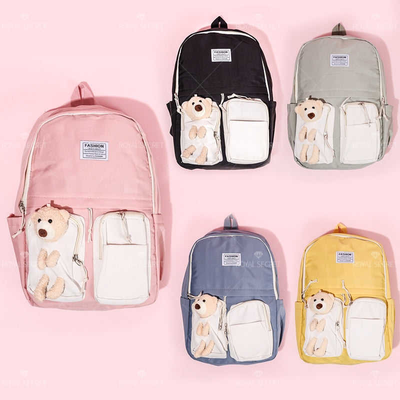 Mochila de estudiante de gran capacidad bear doll backpack (Personalizado)