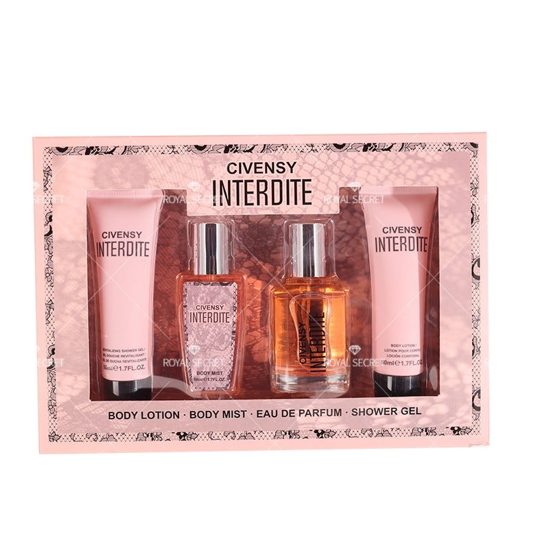 Conjunto de 4 piezas para mujer Gel de ducha + Loción corporal + Spray corporal + Perfume (Personalizado)