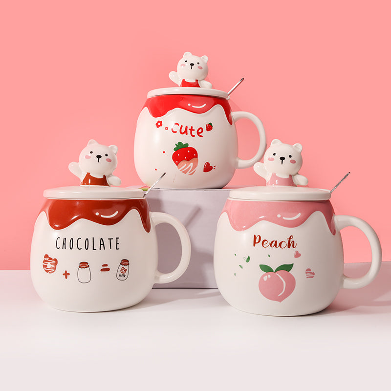 490ml Taza de gato Taza de agua de cerámica con tapa y cuchara (60 Pieces) - HOLY BOOK