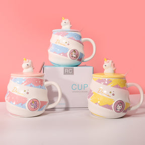 480ml Taza Unicornio Taza De Agua De Cerámica Con Tapa Y Cuchara (60 Pieces) - HOLY BOOK