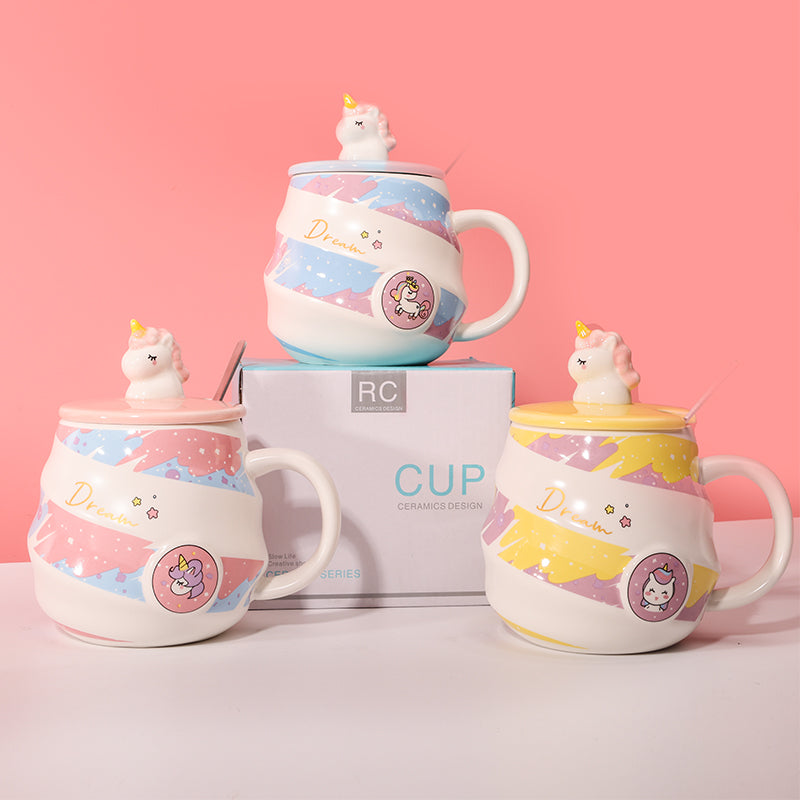 480ml Taza Unicornio Taza De Agua De Cerámica Con Tapa Y Cuchara (60 Pieces) - HOLY BOOK