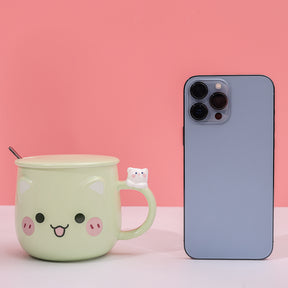 480ml Taza De Cerámica Emoji Con Tapa Y Cuchara (60 Pieces)(Personalización) - HOLY BOOK
