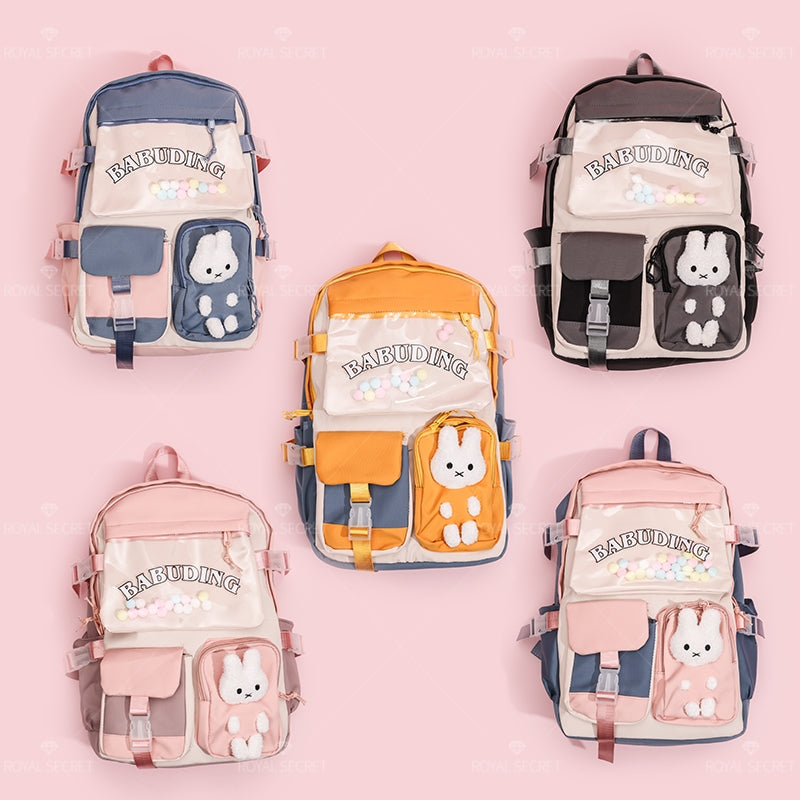 Mochila de estudiante de gran capacidad patchwork cartoon mochila de hombro (Personalizado)