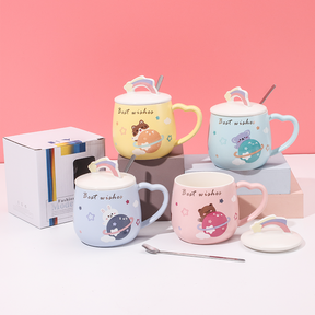 460 ml Taza De Planeta Taza De Agua De Cerámica Con Tapa Y Cuchara (Personalizado)
