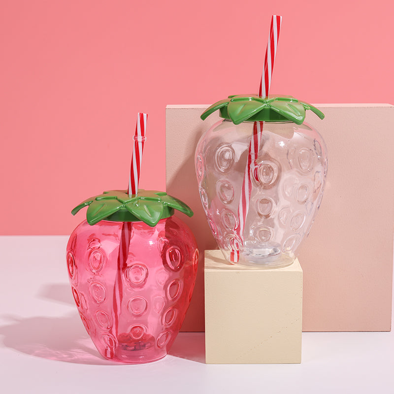 500ML Botella de agua de fresa LED brillante con pajita (Personalización) - HOLY BOOK