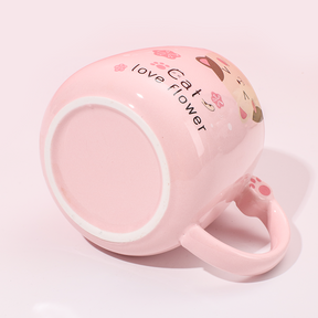 450 ml  Taza De Gato De Dibujos Animados Taza De Agua De Cerámica Con Tapa Y Cuchara (Personalizado)