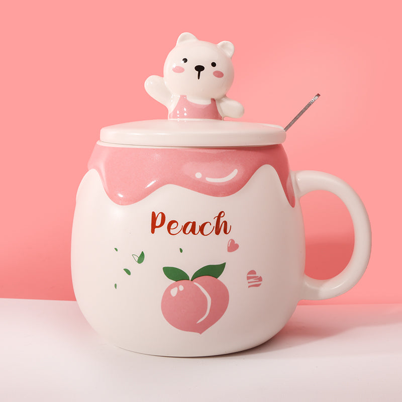 490ml Taza de gato Taza de agua de cerámica con tapa y cuchara (60 Pieces) - HOLY BOOK