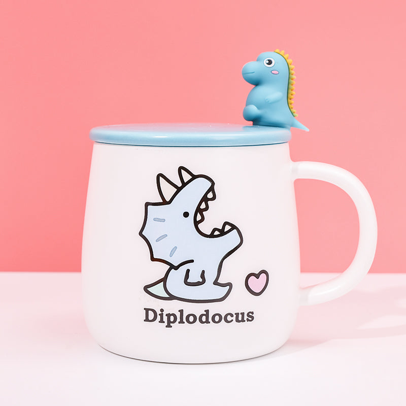 400 ml Taza De Dinosaurio De Dibujos Animados Taza De Agua De Cerámica Con Cuchara (Personalizado)