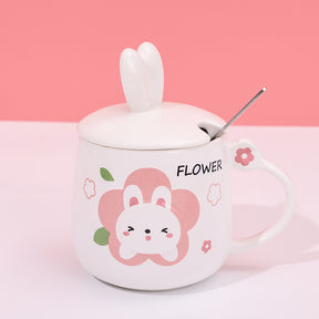 480ml Taza De Cerámica De Conejo De Dibujos Animados Con Tapa Y Cuchara (60 Pieces)(Personalización) - HOLY BOOK