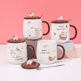 450 ml  Taza De Gato Taza De Agua De Cerámica Con Tapa Y Cuchara (Personalizado)