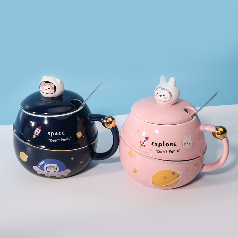480 ml Taza de asteroide de dibujos animados Taza de agua de  con tapa y cuchara (60 Pieces) - HOLY BOOK