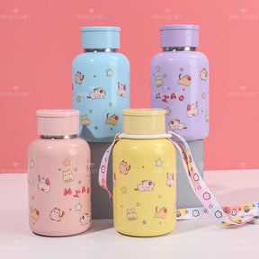 220ML Taza de agua aislada con correa cruzada de acero inoxidable 304 con dise?o de gato lindo de dibujos animados(Personalización) - HOLY BOOK