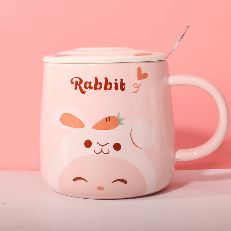 460 ml Taza de animales de dibujos animados Taza de agua de cerámica con tapa y cuchara (60 Pieces) - HOLY BOOK