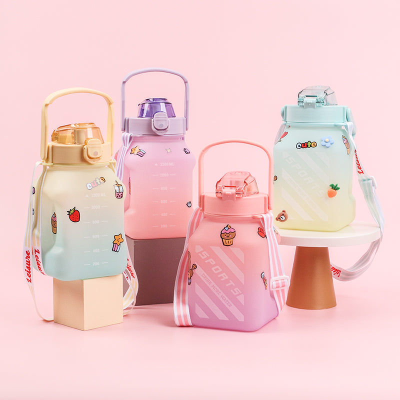 1500ML Botella De Agua Deportiva De Color Degradado Con Pegatina Vaso De Agua Inspiradora De Plástico (Personalizado)