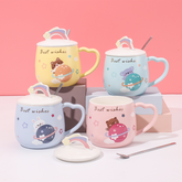 460 ml Taza De Planeta Taza De Agua De Cerámica Con Tapa Y Cuchara (Personalizado)