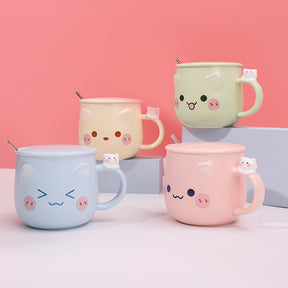 480ml Taza De Cerámica Emoji Con Tapa Y Cuchara (60 Pieces)(Personalización) - HOLY BOOK