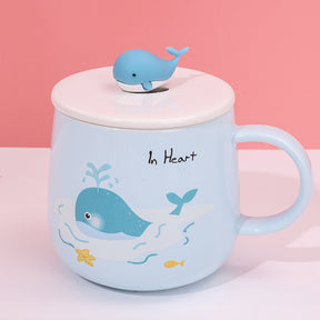 480ml Taza De Cerámica De Ballena De Dibujos Animados Con Tapa Y Cuchara (60 Pieces)(Personalización) - HOLY BOOK