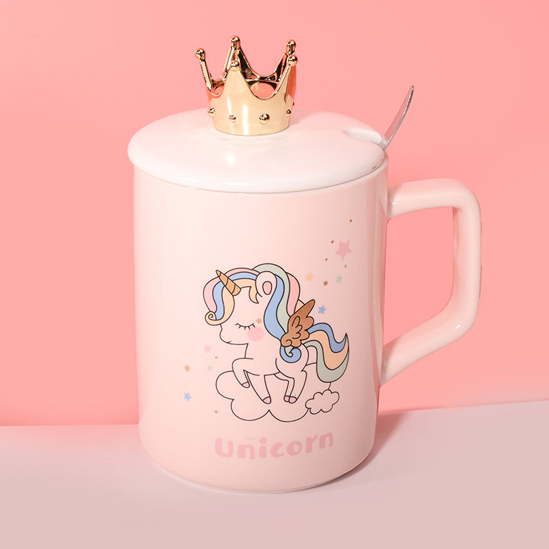 450 ml Taza de unicornio rosa Taza de agua de con tapa y cuchara (60 Pieces) - HOLY BOOK