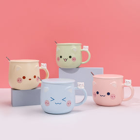 480ml Taza De Cerámica Emoji Con Tapa Y Cuchara (60 Pieces)(Personalización) - HOLY BOOK