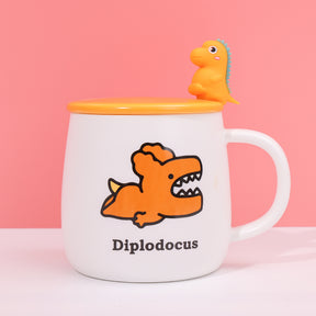 400 ml Taza De Dinosaurio De Dibujos Animados Taza De Agua De Cerámica Con Cuchara (Personalizado)