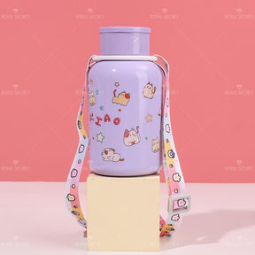 220ML Taza de agua aislada con correa cruzada de acero inoxidable 304 con dise?o de gato lindo de dibujos animados(Personalización) - HOLY BOOK