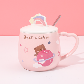460 ml Taza De Planeta Taza De Agua De Cerámica Con Tapa Y Cuchara (Personalizado)
