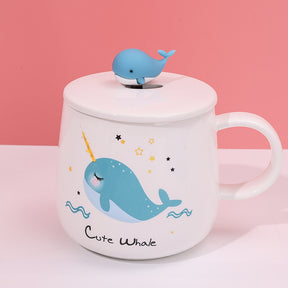 480ml Taza De Cerámica De Ballena De Dibujos Animados Con Tapa Y Cuchara (60 Pieces)(Personalización) - HOLY BOOK
