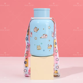 220ML Taza de agua aislada con correa cruzada de acero inoxidable 304 con dise?o de gato lindo de dibujos animados(Personalización) - HOLY BOOK