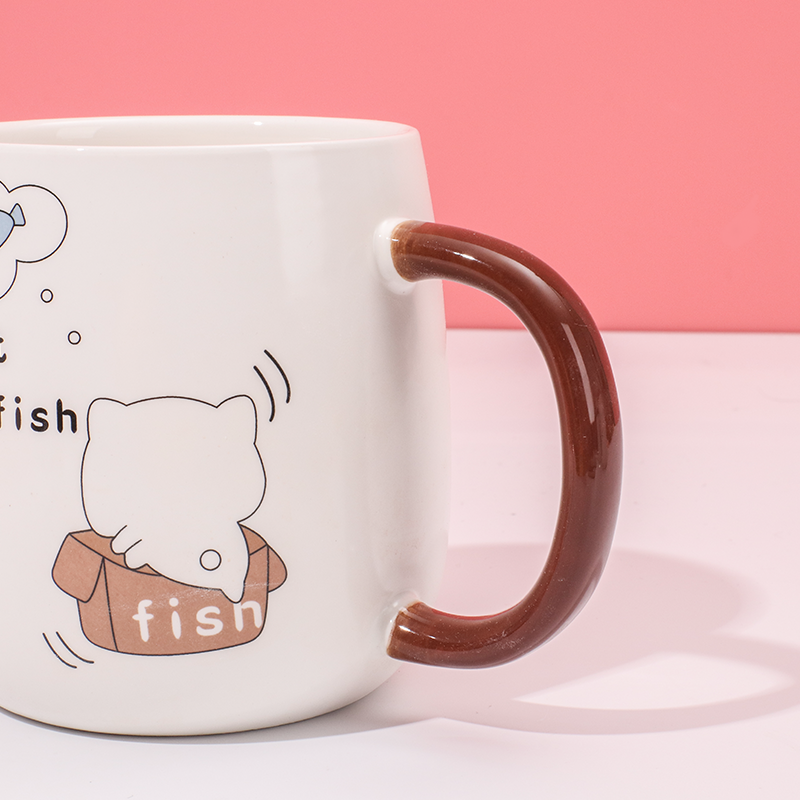 450 ml  Taza De Gato Taza De Agua De Cerámica Con Tapa Y Cuchara (Personalizado)