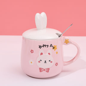 480ml Taza De Cerámica De Conejo De Dibujos Animados Con Tapa Y Cuchara (60 Pieces)(Personalización) - HOLY BOOK