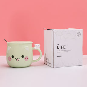 480ml Taza De Cerámica Emoji Con Tapa Y Cuchara (60 Pieces)(Personalización) - HOLY BOOK