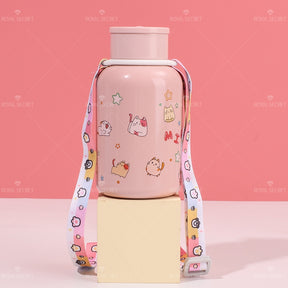 220ML Taza de agua aislada con correa cruzada de acero inoxidable 304 con dise?o de gato lindo de dibujos animados(Personalización) - HOLY BOOK