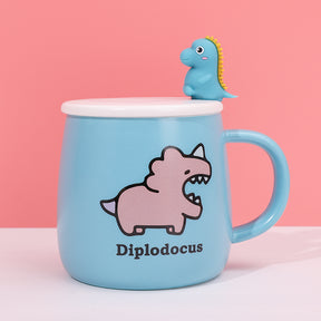 400 ml Taza De Dinosaurio De Dibujos Animados Taza De Agua De Cerámica Con Cuchara (Personalizado)